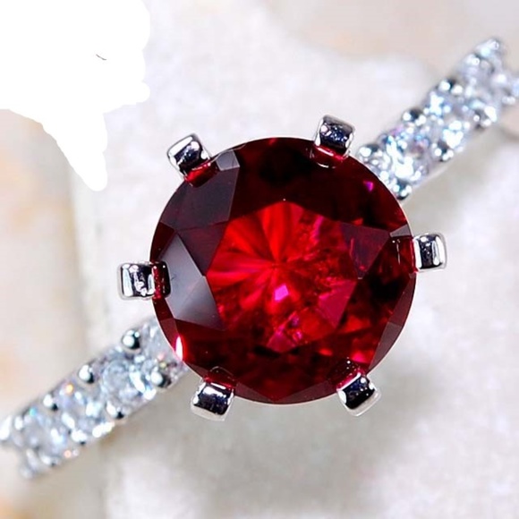 Jewelry - 2CT Ruby & Topaz 925 Sterling Silver Ring ~ Size 6